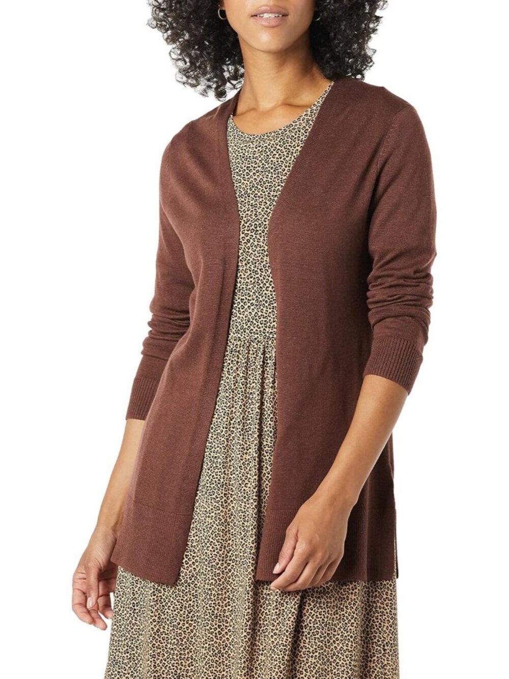 Amazon Essentials Women's Dark Chestnut Long Sleeve Open Front Cardigan Sweaters